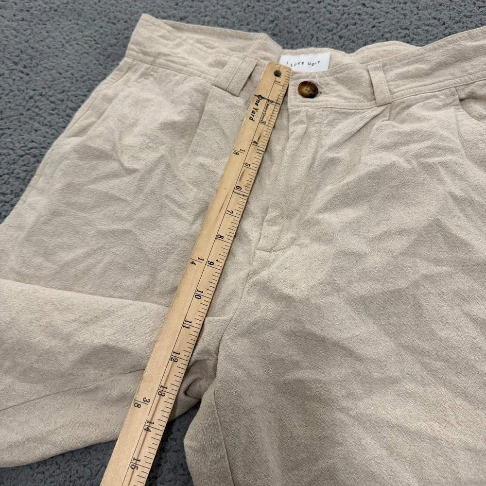 I Love Ugly Kobe Pants Mens Size M Pleated Cotton Linen Trousers Oatmeal Beige